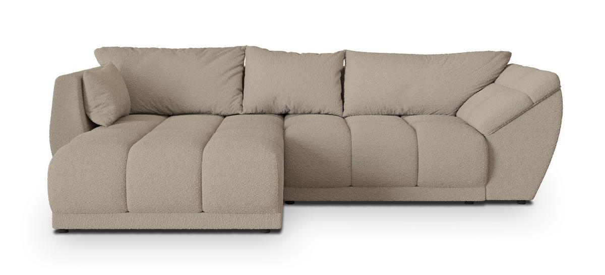 ECKSOFA ORENTI L-S Beige Boucle-Stoff mit Schlaffunktion - Beige, Holz (287/182cm) - MASSENO