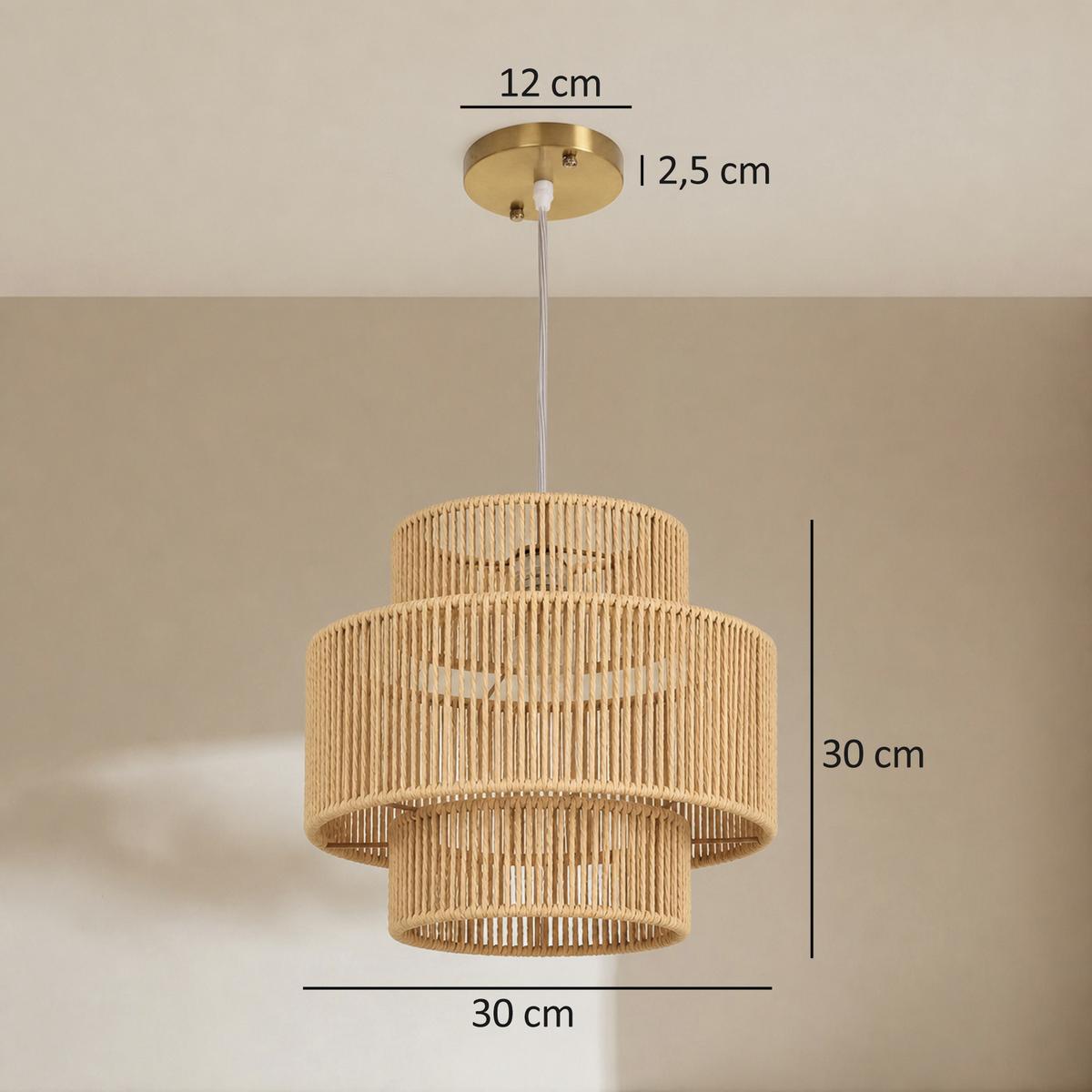 PENDELLEUCHTE Hängelampe mit E27 Fassung, Boho-Stil für Küche Hellbraun - Braun, Metall (30/30/30cm) - HOMCOM