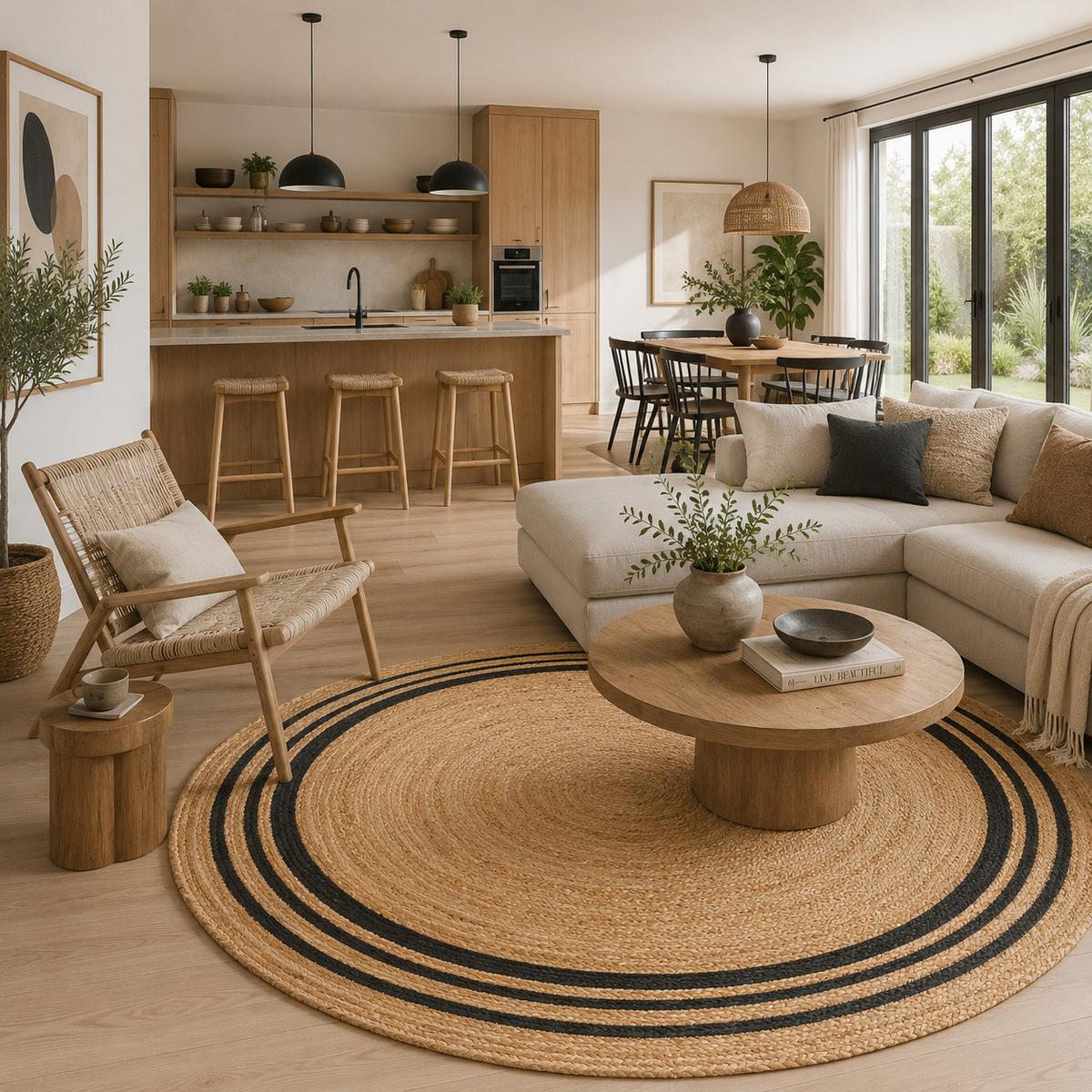 NATURFASER TEPPICH JUTE SALSA STREIFEN RUND - Anthrazit, Textil (200/200cm) - Pergamon