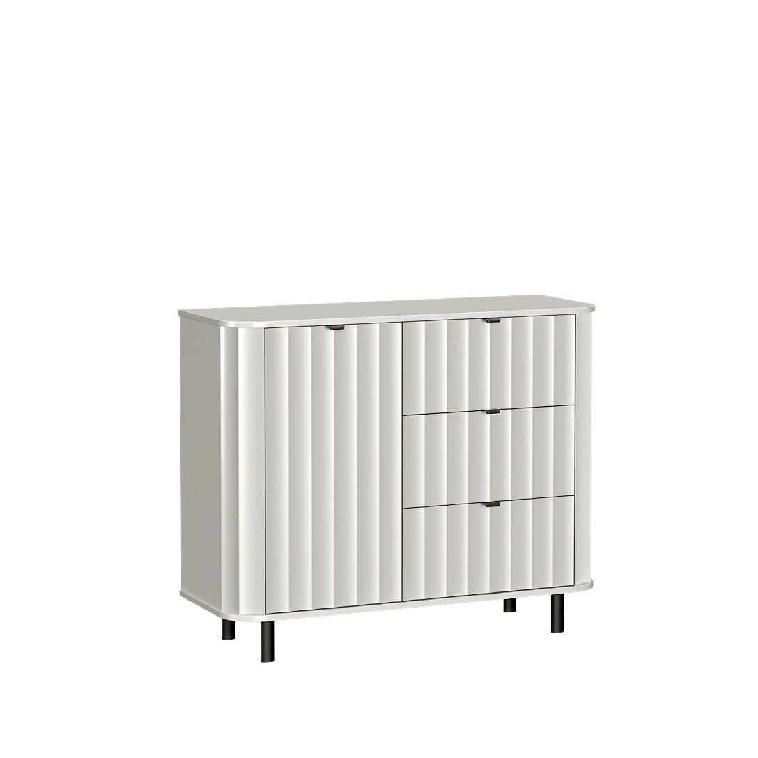 KOMMODE MODERNO 111/91/40,5cm mit 3 Schubladen 1 Türen Weiß - Weiß, Holzwerkstoff (111/91/40.5cm) - MASSENO