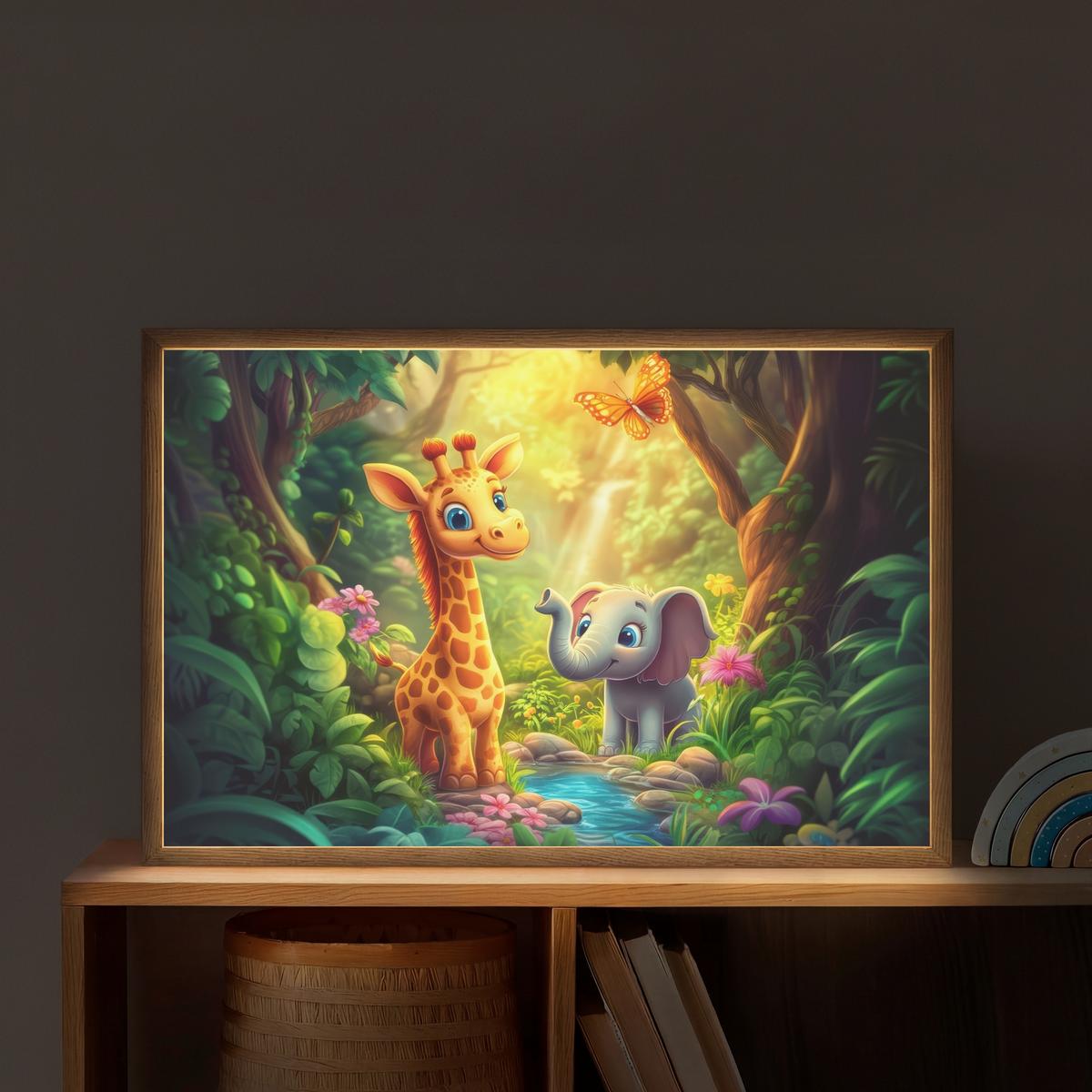 WANDLEUCHTE MIT AKKU Giraffe - Elefant - Blumen - Dschungel 60x40 cm - Grün, Holzwerkstoff (60/40/8cm) - OnlyWow