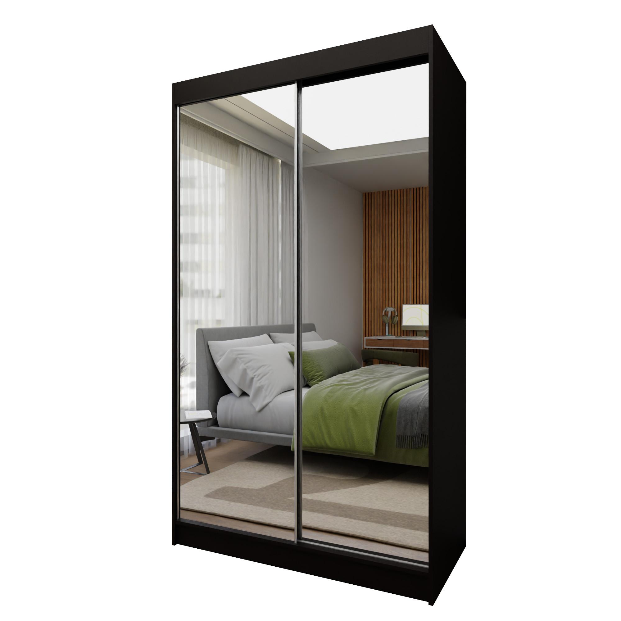 SCHWEBETÜRENSCHRANK BELLINA 120/216/61 cm 2-türig mit Spiegel Schwarz - Schwarz, Holzwerkstoff (120/216/61cm) - MASSENO