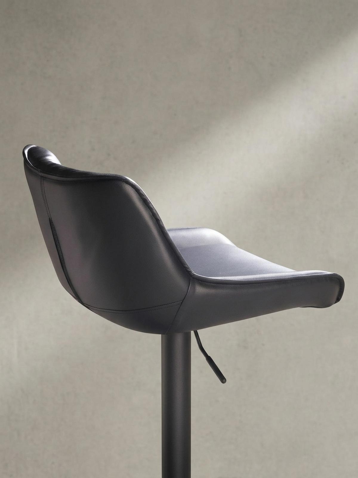 BARHOCKER – Kunstleder Schwarz, Rückenlehne, höhenverstellbar 86–106 cm, Trompetenfuß, 100 kg - Schwarz, Kunststoff/Textil (45/106/55cm) - KADIMA DESIGN