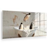 ACRYLGLASBILD Vintage - Pinguin - Badewanne - Schaumstoff 120x60 cm - Schwarz, Glas (120/60cm) - MuchoWow