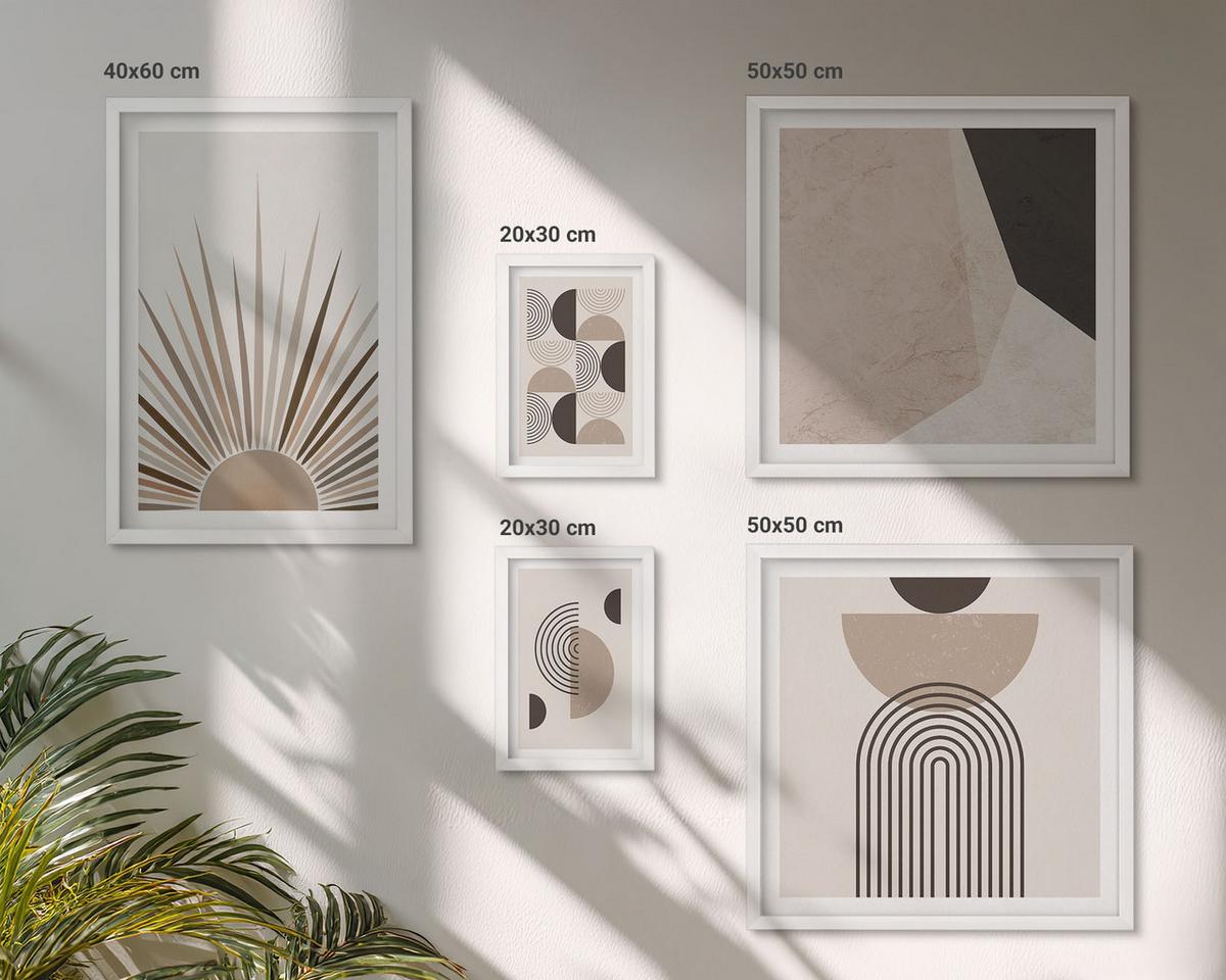BILDER SET 5er Set - 50x50 cm & 20x30 cm & 40x60 cm Weißer Rahmen - Abstrakte beige und braune Formen - Weiß, Kunststoff (40/60cm) - TULUP