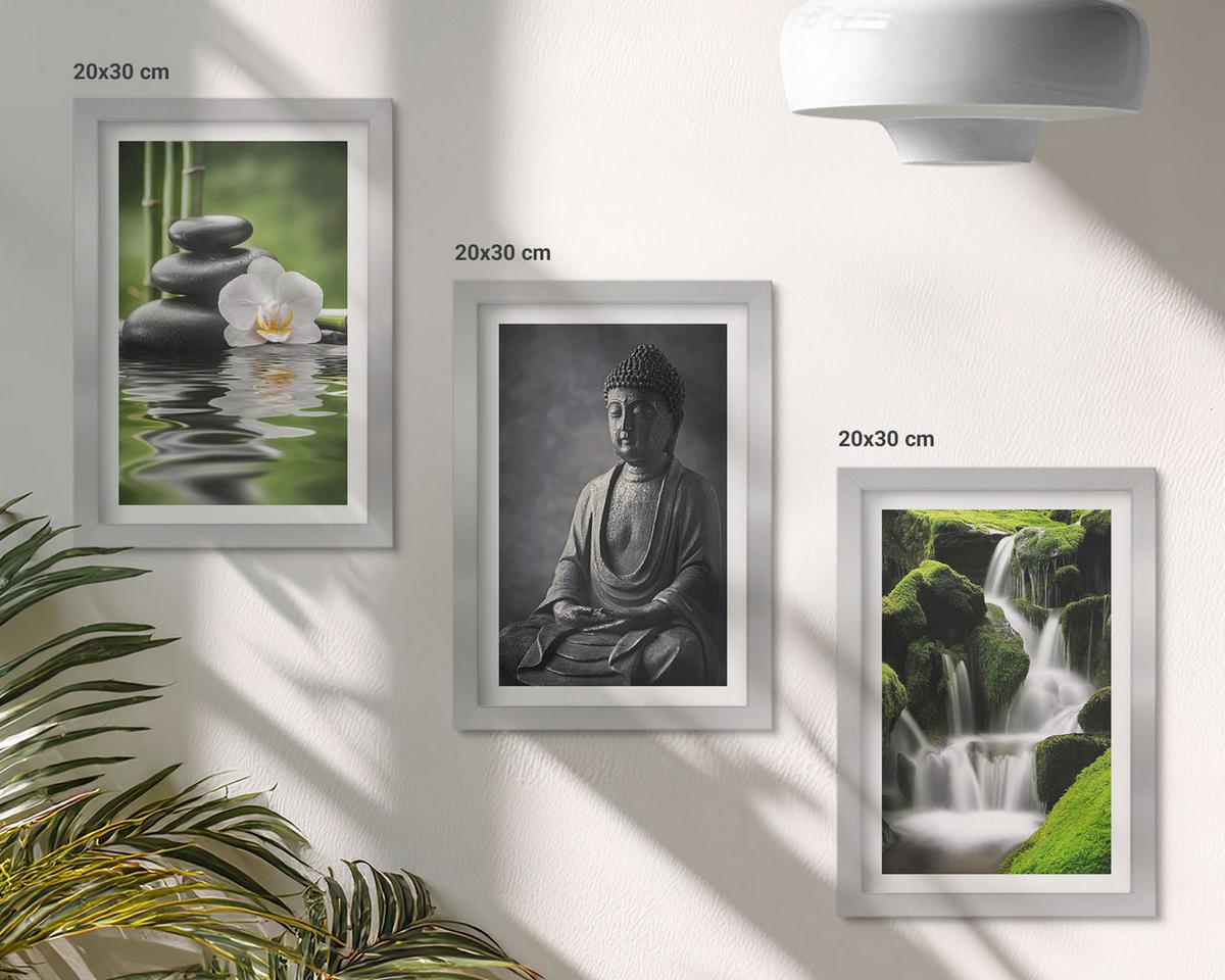 BILDER SET 3er Set - 20x30 cm Silberner Rahmen - Entspannende Zen-Wassermalerei - Silberfarben, Kunststoff (20/30cm) - TULUP