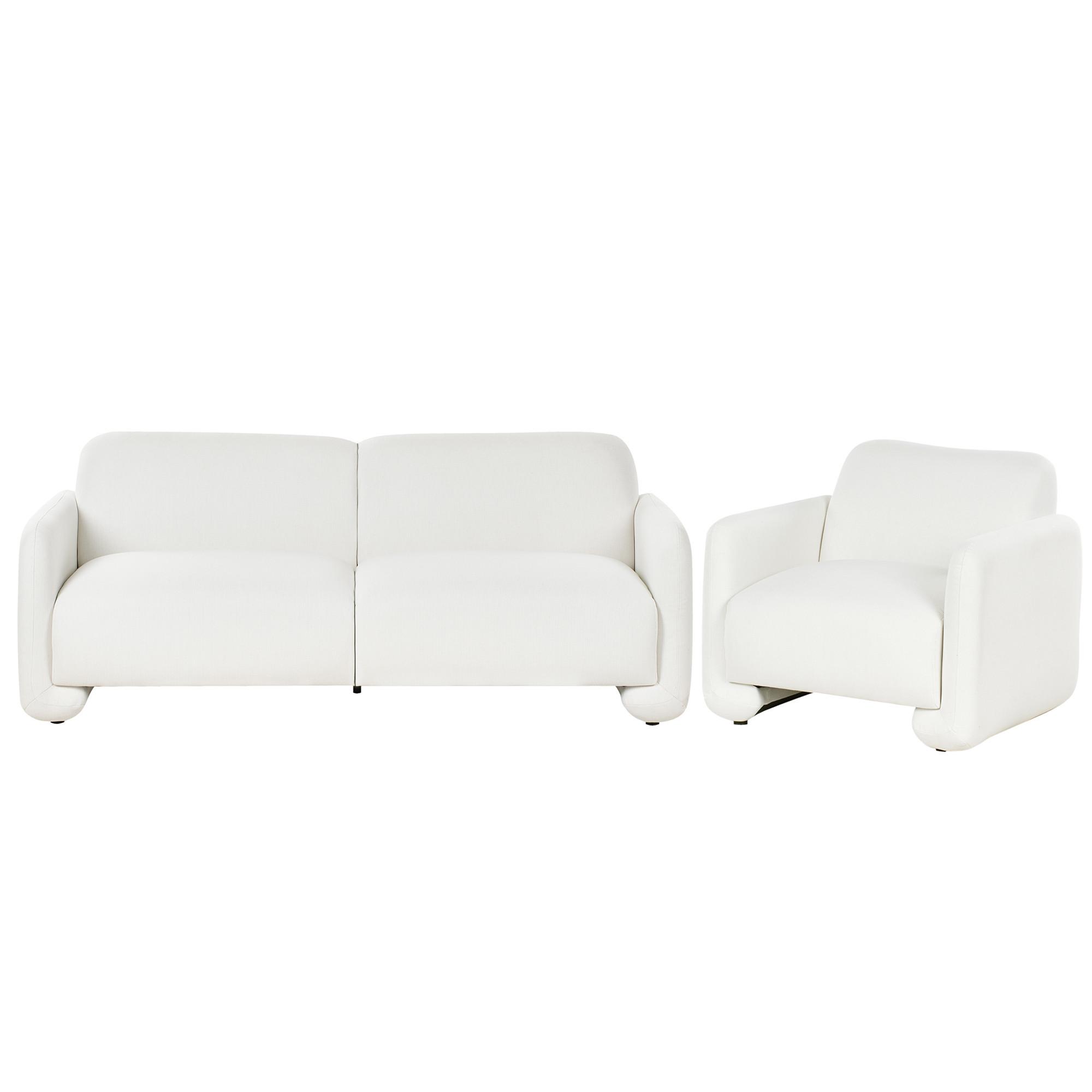 SOFA-SET 4-Sitzer Stoff Weiß Saland - Weiß, Textil (202/82/82cm) - Beliani
