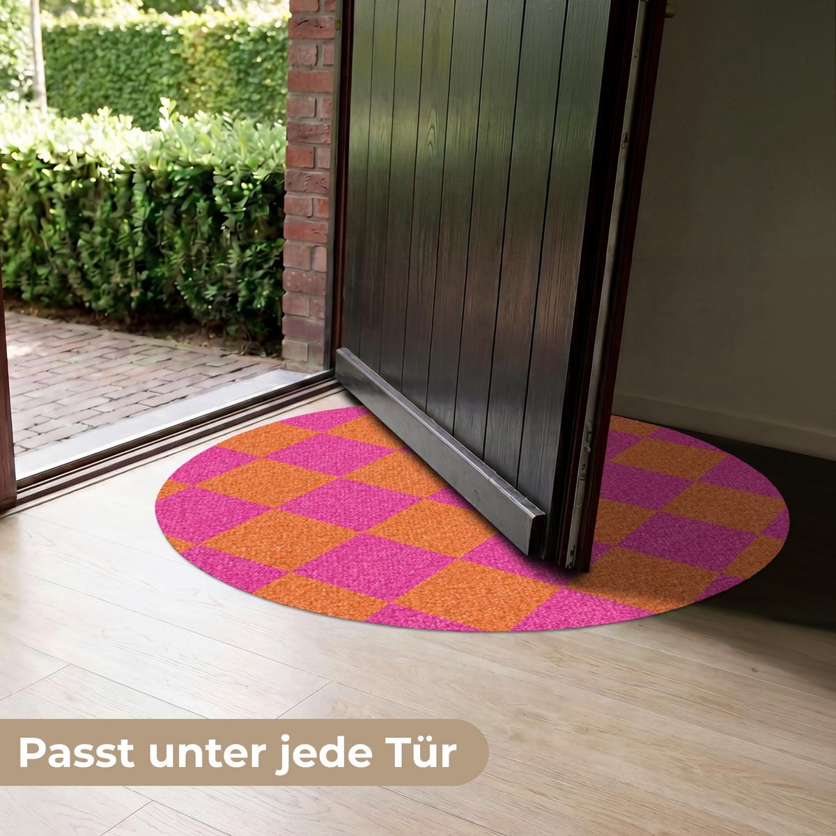 FUSSMATTE Schachbrettmuster - Orange - Rosa - Blöcke Schmutzfangmatte 90x90 cm - Pink, Kunststoff (90/0.4cm) - MuchoWow