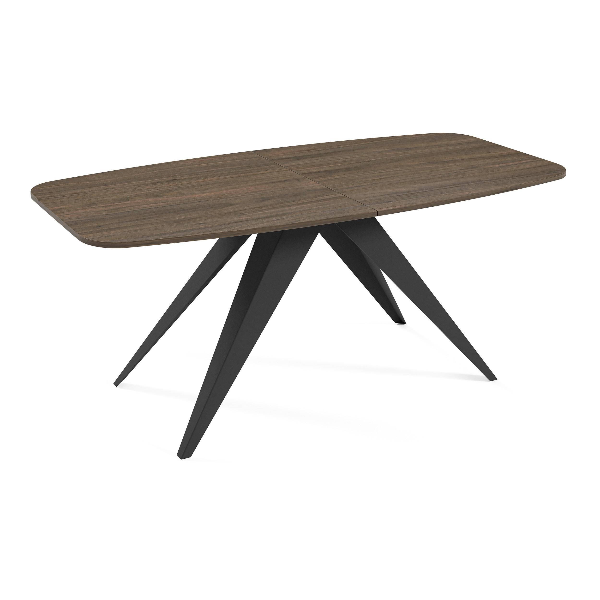 ESSTISCH Ferini, Ovaler Tisch mit Ausziehfunktion, 180-220x90 cm, Schwarz+Wallnuss Franklin Tobacco - Walnussfarben/Schwarz, Metall (180/90/76cm) - Beautysofa