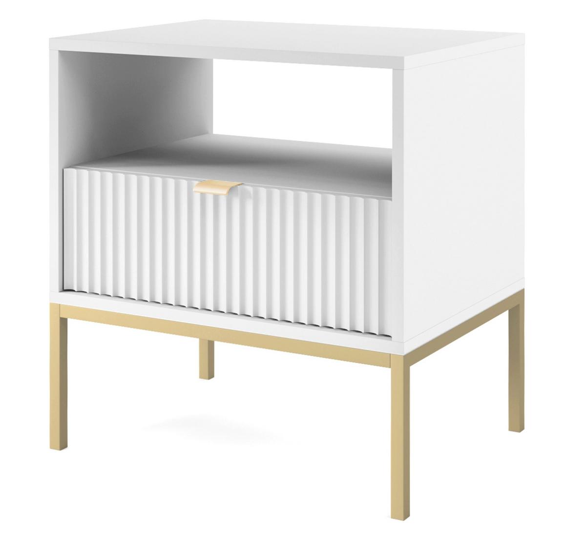 NACHTSCHRANK Vellore Weiß mit goldenem Gestell - Goldfarben/Weiß, Holzwerkstoff/Metall (54/56/39cm) - Selsey