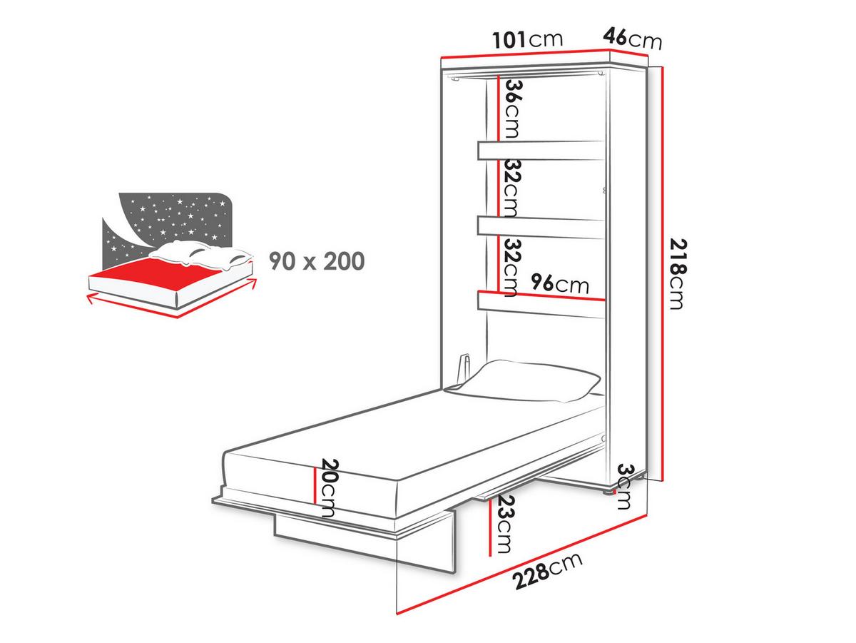 SCHRANKBETT Bed-Concept BC-03 90x200 - Eiche Artisan/Grau, Holz/Holzwerkstoff (90/200cm) - MIRJAN24