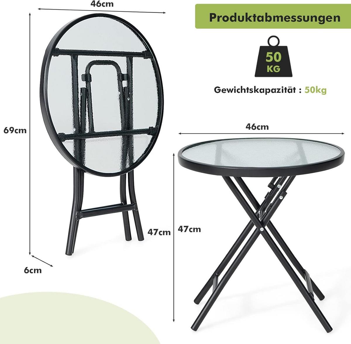 BEISTELLTISCH Schwarz - Schwarz, Metall (45/45/47cm) - COSTWAY