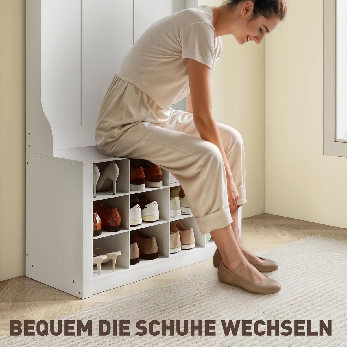 GARDEROBENSTÄNDER mit Sitzbank Kleiderständer mit Schuhregal 6 Haken - Weiß, Holzwerkstoff (100/172.2/35cm) - HOMCOM