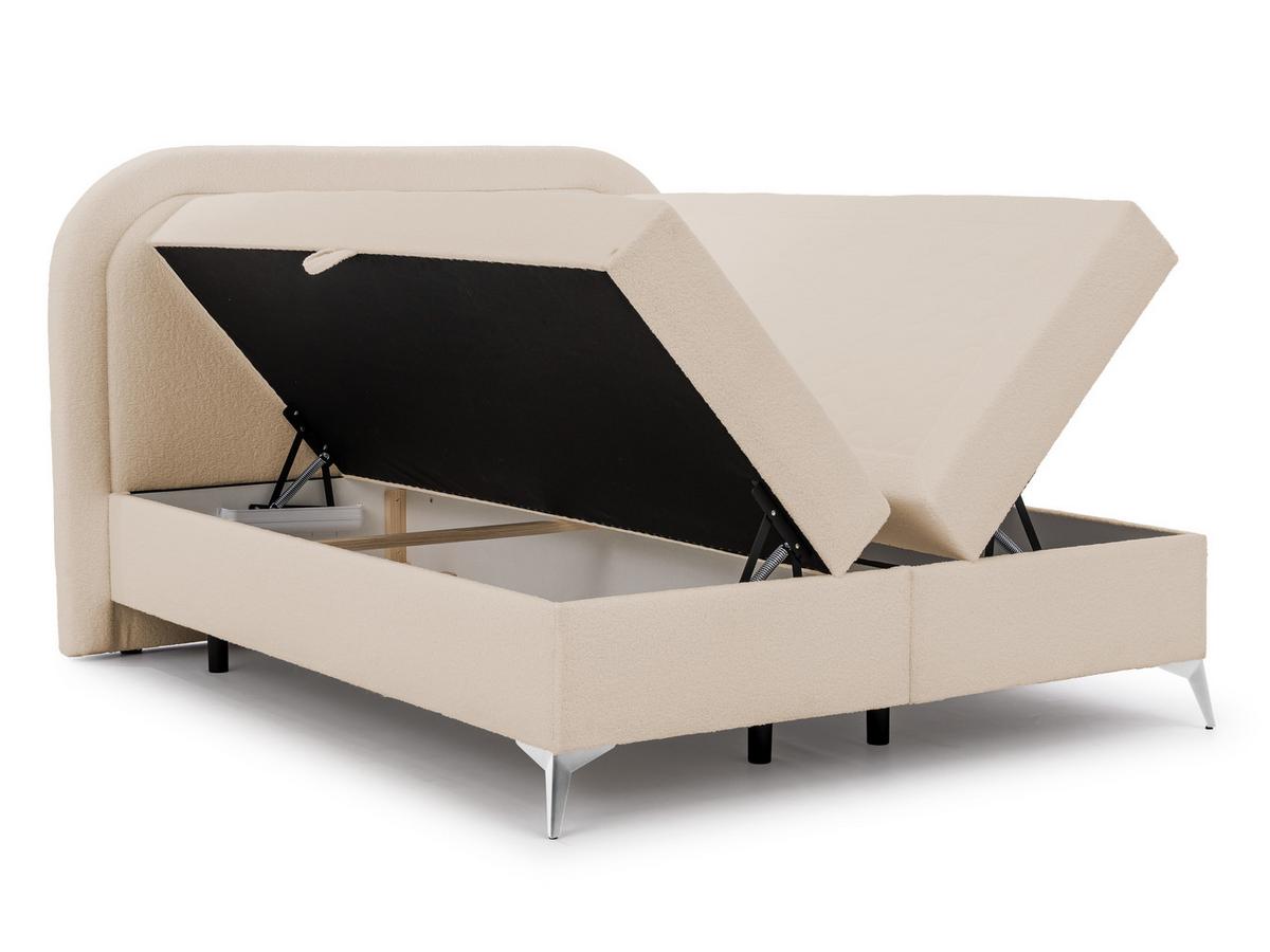 BOXBETT Sonna 140/200 cm Hellbeige Bouclé-Stoff mit abgerundetem Kopfteil und mit silbernen Metallfüßen - Beige/Silberfarben, Holz/Textil (140/200cm) - S-Style Möbel