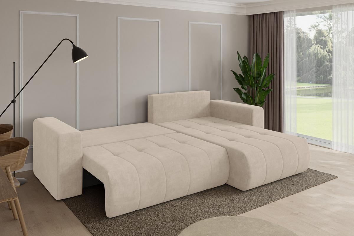 ECKSOFA mit Schlaffunktion Ottomane Rechts MILA-L 277x194x86 Beige Velours - Schwarz/Sahara, Holzwerkstoff/Kunststoff (277/194cm) - ALTDECOR