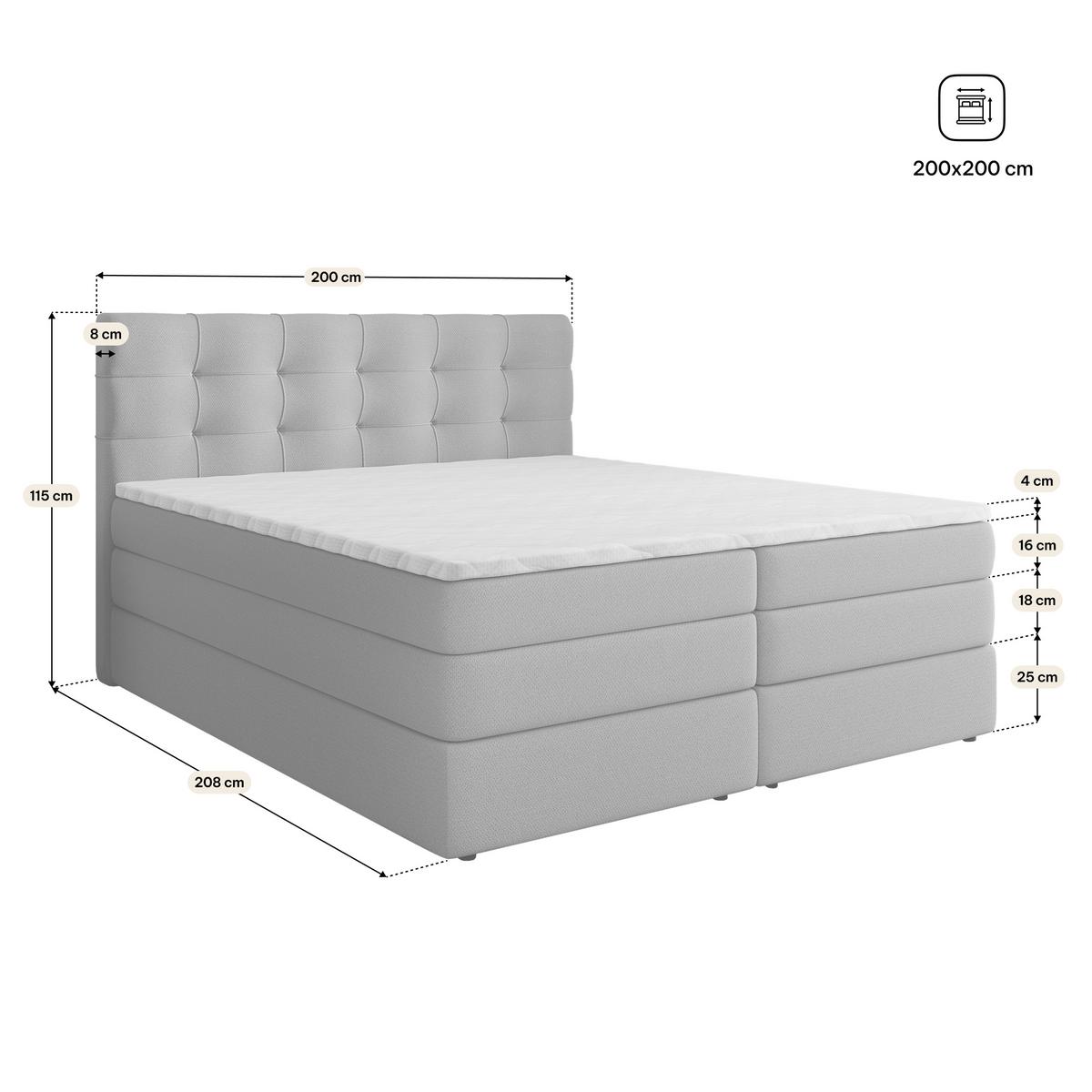 BOXSPRINGBETT AREZI 200x200 cm mit Matratze und Topper, H2+H3 - Braun - Braun, Holz (200/200cm) - MASSENO