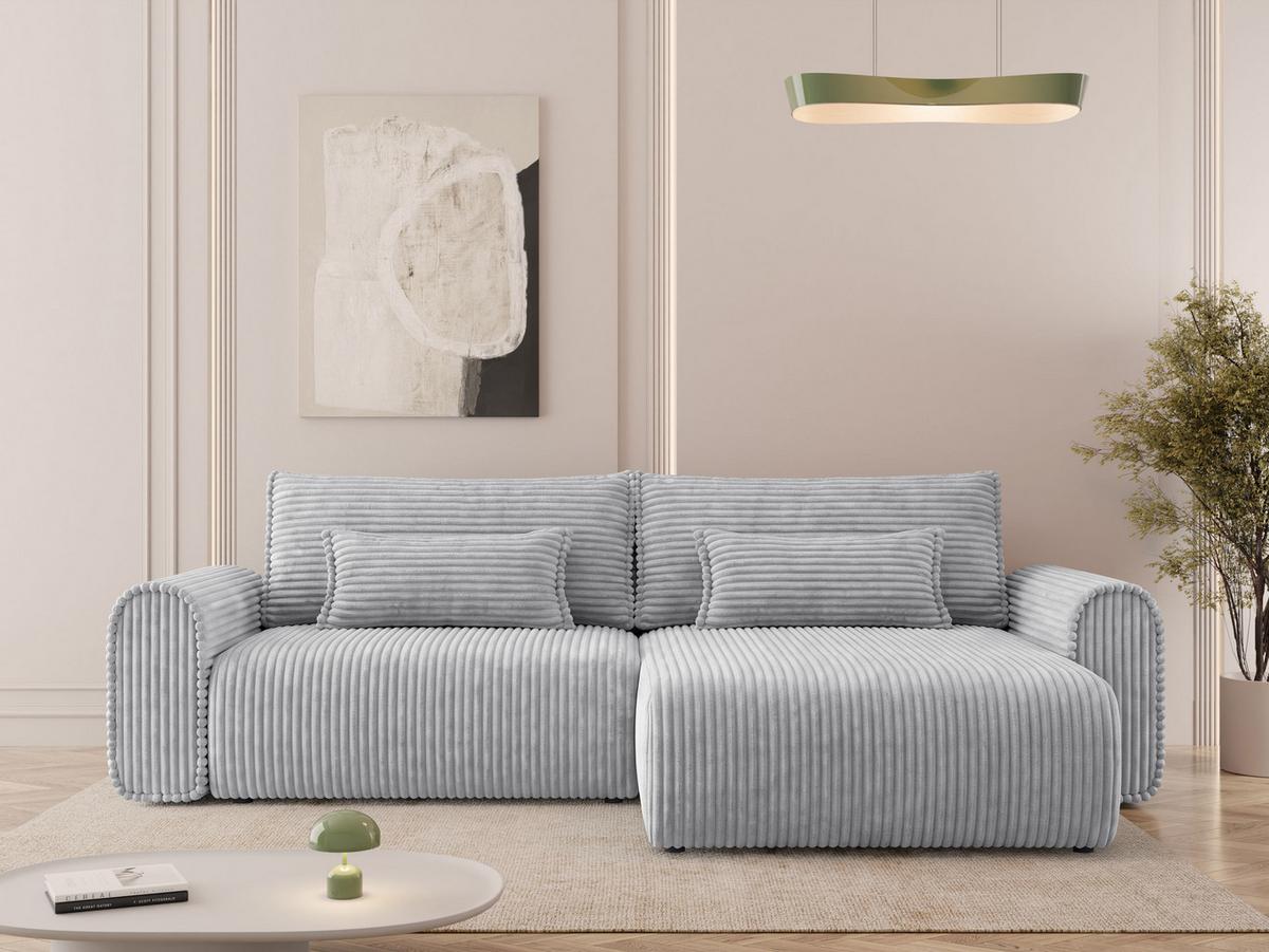 ECKSOFA Surles Cord - Hellgrau/Schwarz, Holz/Kunststoff (245/145cm) - MIRJAN24
