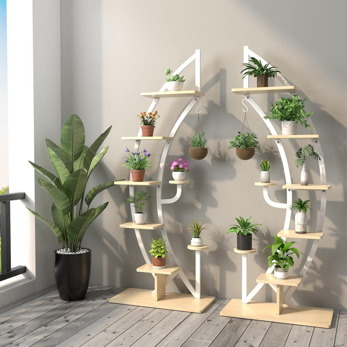 BLUMENSTÄNDER Weiß - Weiß, Holz (60/155/30cm) - COSTWAY