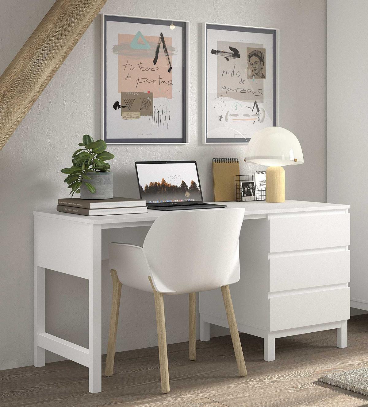 SCHREIBTISCH MDF Kiefer weiß 3 Schubladen robust stabil pflegeleicht - Weiß, Holz (140/70/75cm) - 58aufmkessel