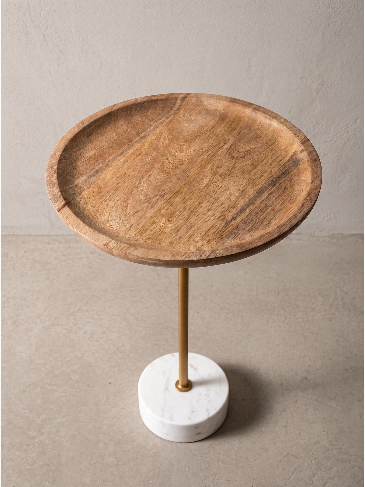 BEISTELLTISCH DURANCE, Mango Massivholz, Weiß-Mango, Ø 40 x 55 cm - Goldfarben/Braun, Holz (40/40/55cm) - KADIMA DESIGN