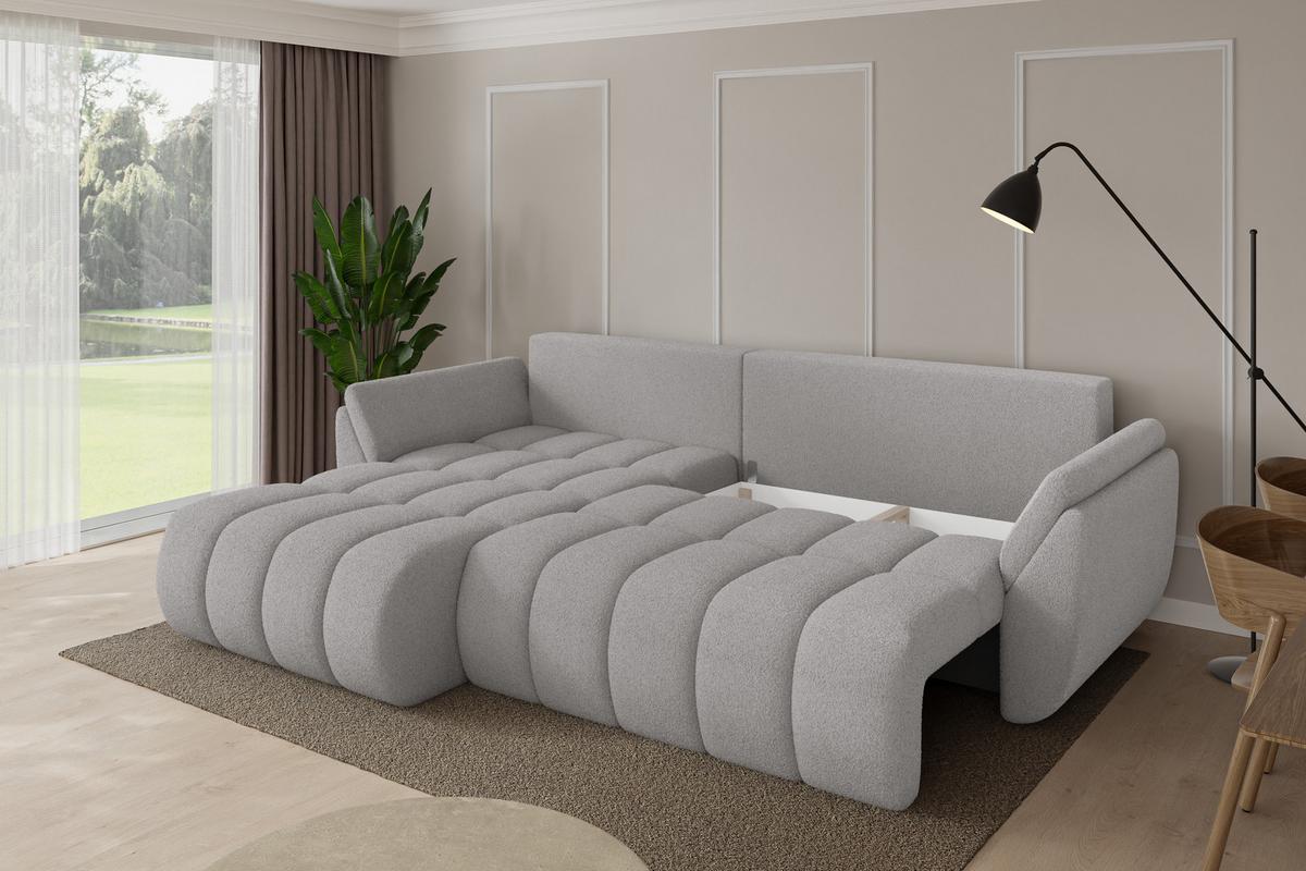 ECKSOFA mit Schlaffunktion Ottomane Links TOKO-L-v1 277x194x86 Hellgrau Bouclé - Silberfarben/Hellgrau, Holzwerkstoff/Kunststoff (277/194cm) - ALTDECOR