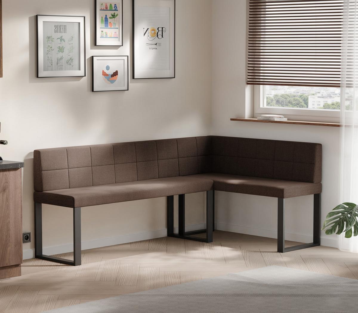 ECKBANK rechts SANA U Webstoff gesteppt, 142/196 cm Braun - Braun, Textil/Metall (142/196cm) - Idohome