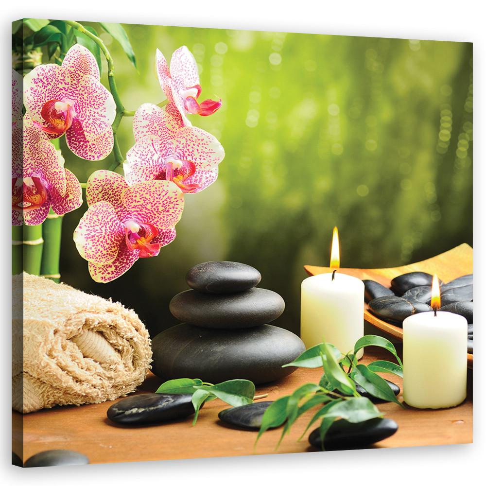 WANDBILD orchideen kerzen zen steine - Multicolor, Textil (50/50cm) - Feeby
