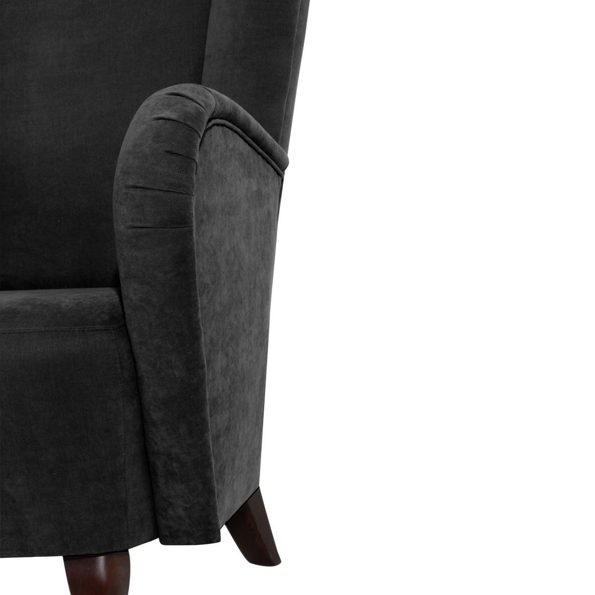 HOCHLEHNSESSEL Kailey Bezug Velourstoff Buche nussbaum dunkel / schwarz - Schwarz, Kunststoff (96/122/89cm) - 58aufmkessel