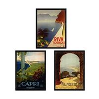 POSTER Set Mit 3 Vintage Bettwäsche Italien A3 Schwarzer Rahmen - Schwarz, Papier (29.7/5/42cm) - Nacnic