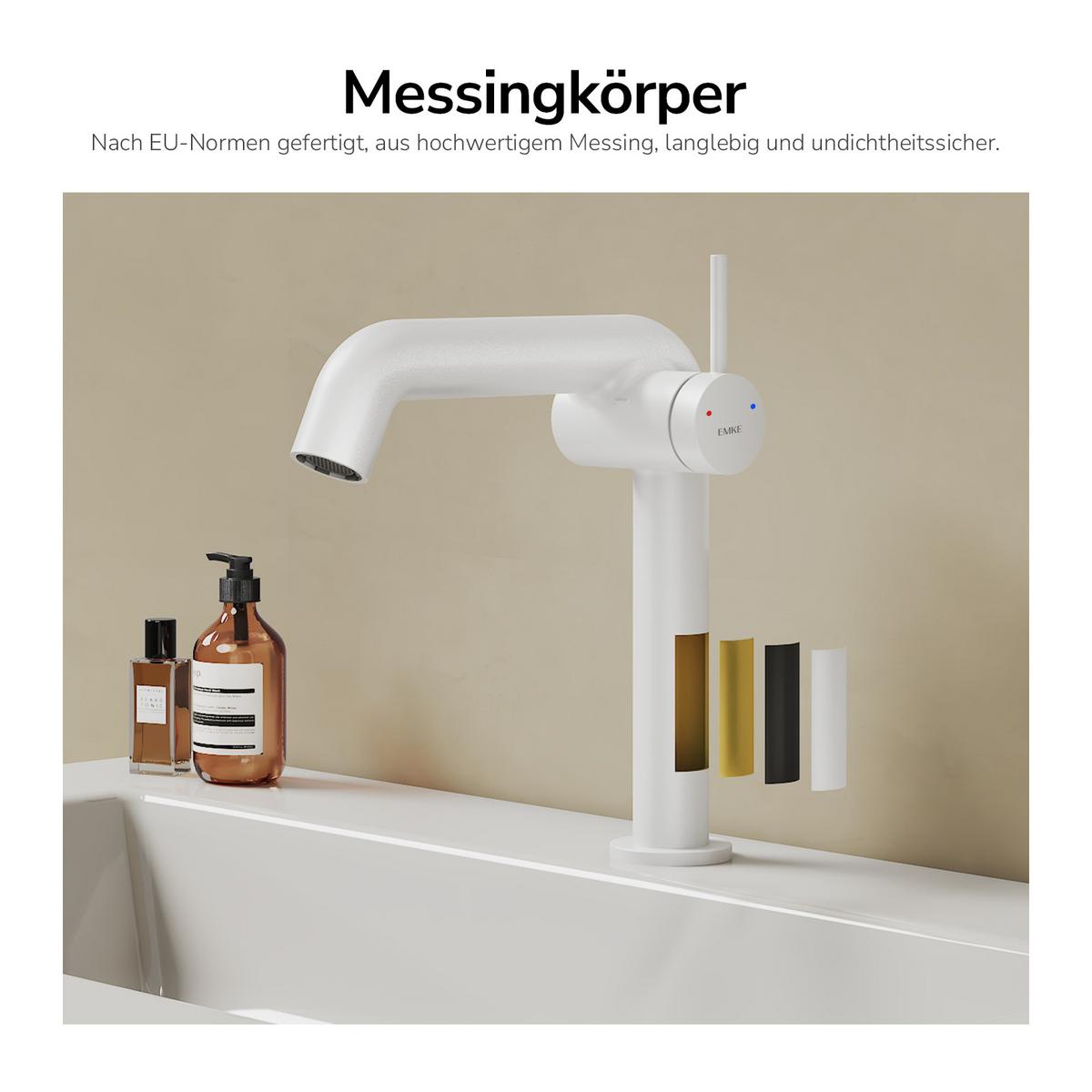 WASCHTISCHARMATUR Ventilkernzertifizierung Weiß Matt 15cm - Weiß, Metall (20/7.6/22.2cm) - EMKE