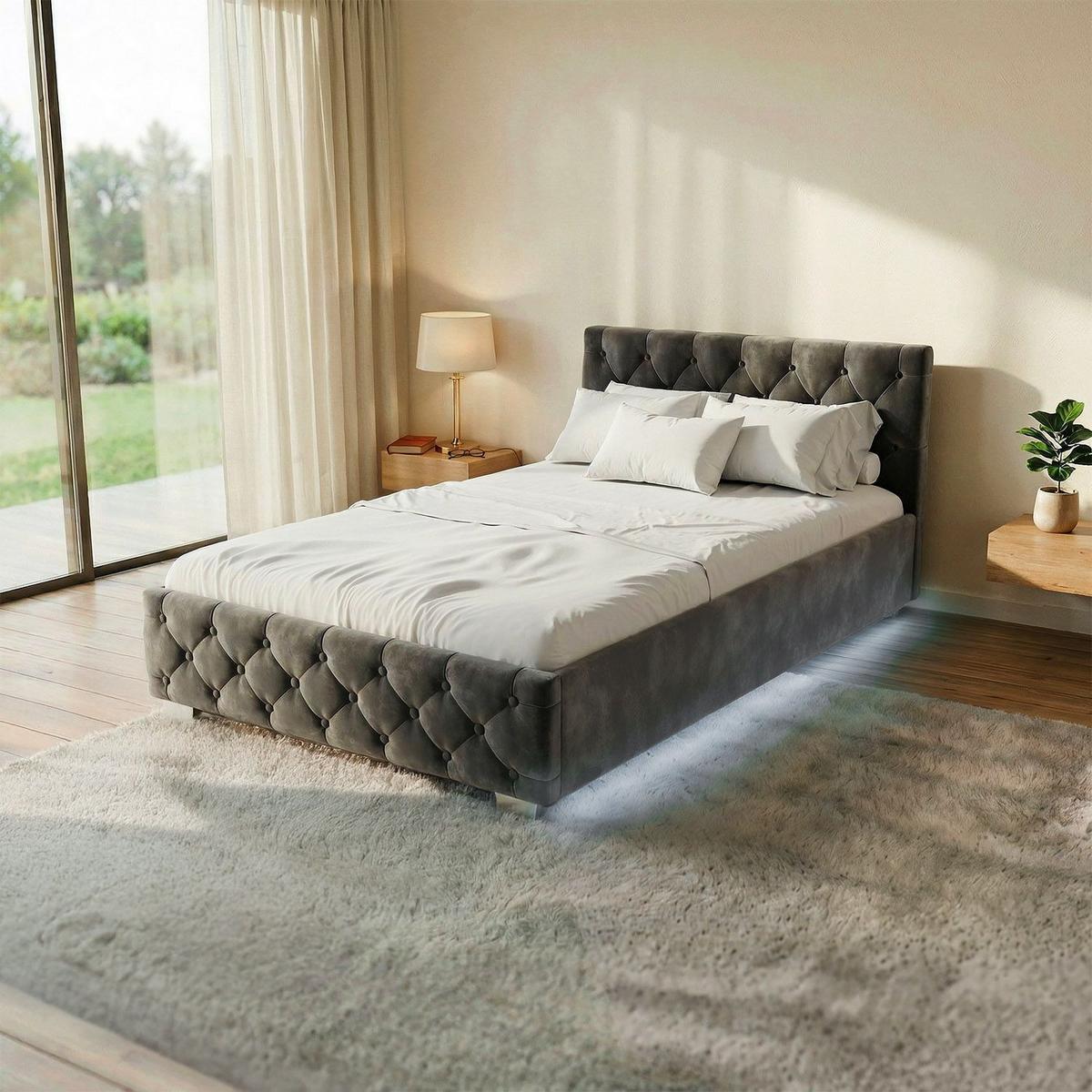 POLSTERBETT Nizza Dunkelgrau 120x200 cm mit Matratze - Dunkelgrau, Holz (120/200cm) - Juskys