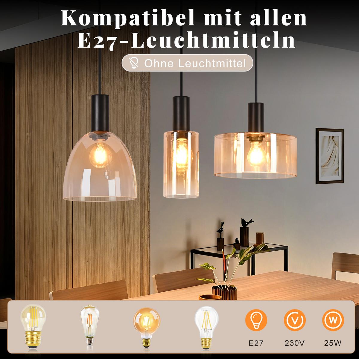 PENDELLEUCHTE Havyn 55/25/145 cm - Bernsteinfarben/Schwarz, Glas/Metall (55/25/145cm) - ZMH