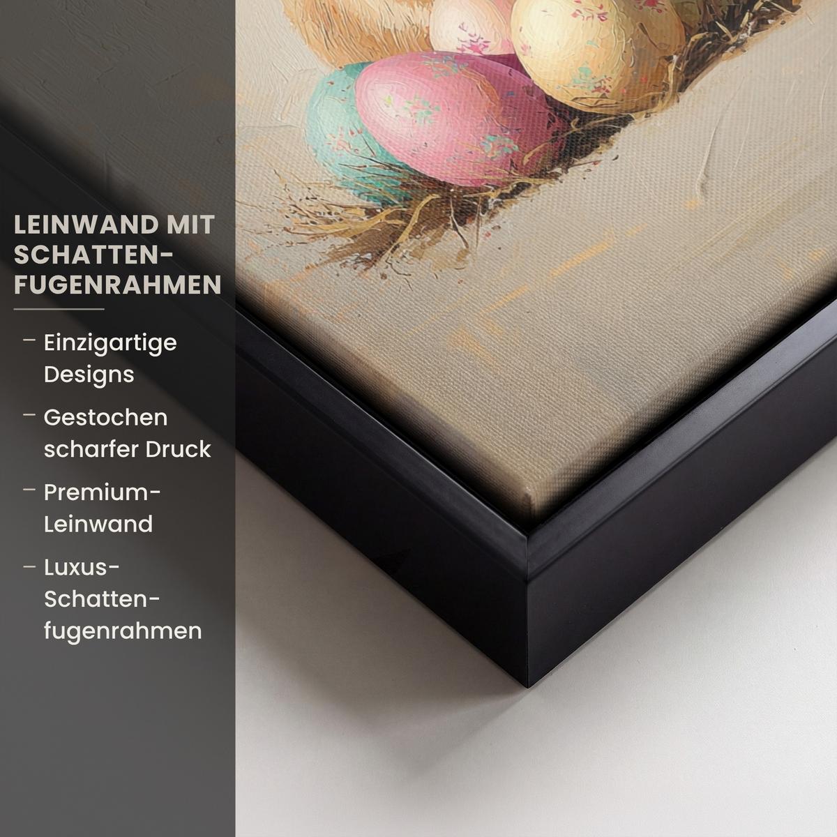 LEINWAND Bilder mit Rahmen - Osterhase - Pastell - Eier - 20x30 - Beige, Textil (20/30cm) - MuchoWow