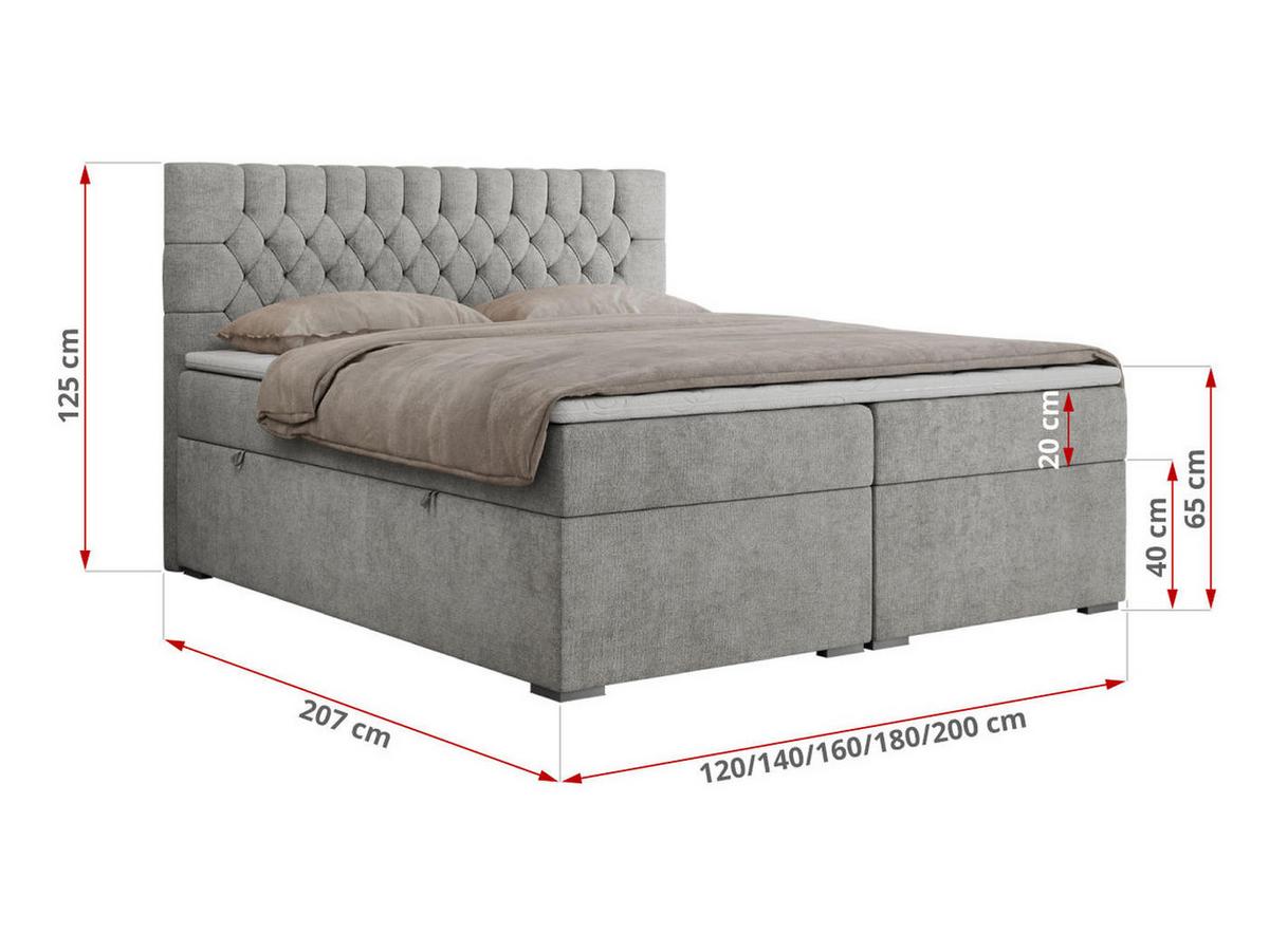 BOXBETT PERA 120/200 Hellgrau Struktur - H4 - Hellgrau, Holz/Textil (120/200cm) - MKS