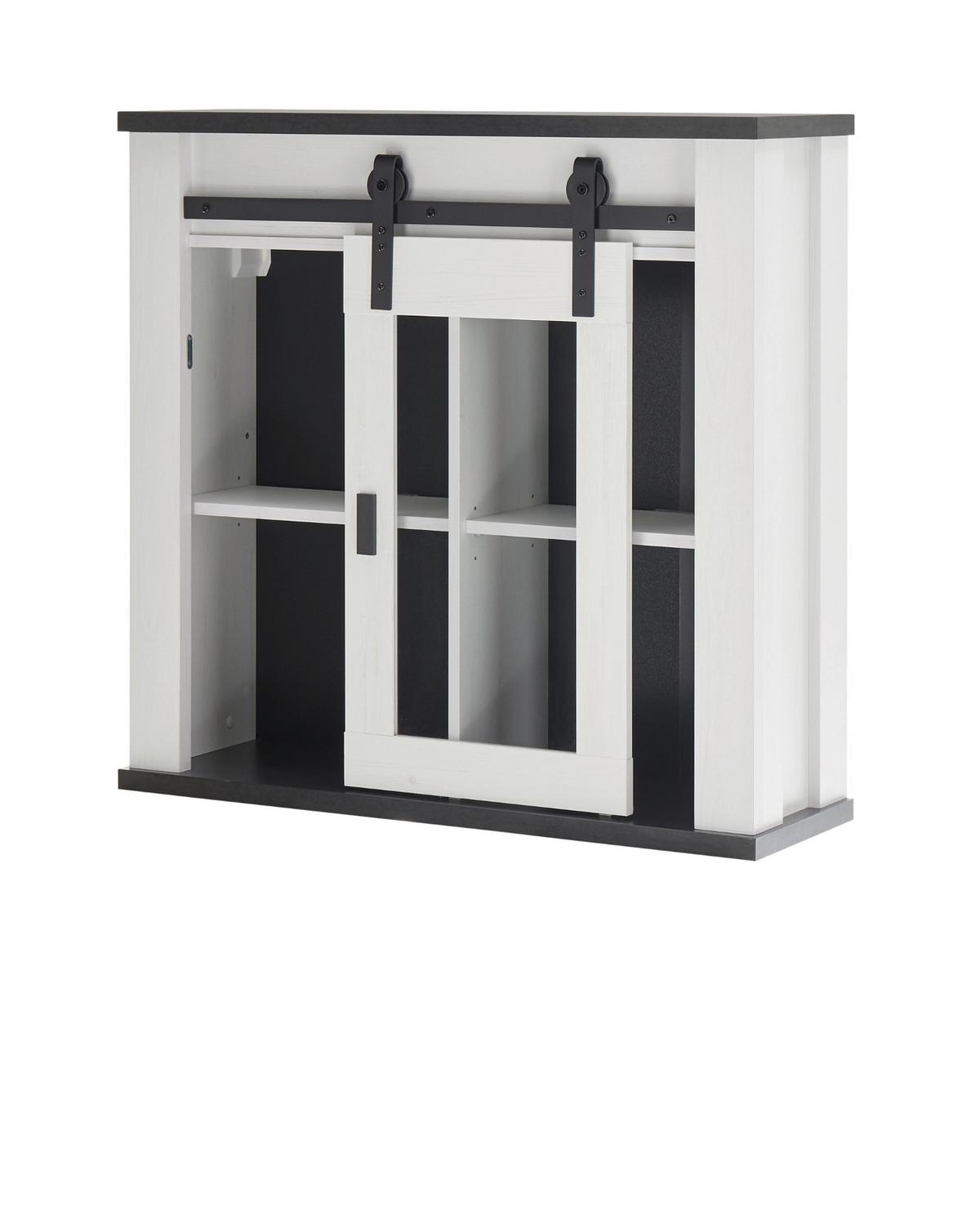 KÜCHE-HÄNGESCHRANK weiß Pinie, anthrazit Landhaus, Küchenschrank hängend mit Schiebetür - Anthrazit/Schwarz, Glas/Holzwerkstoff (93/90/31cm) - Furn.Design