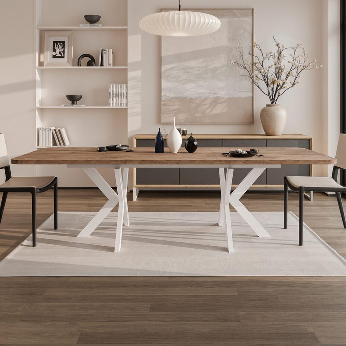 AUSZIEHTISCH DANTON 200/100/76 cm, Weiß / Lefkas-Eiche - Eiche San Remo/Weiß, Holzwerkstoff/Metall (100/200/76cm) - Idohome