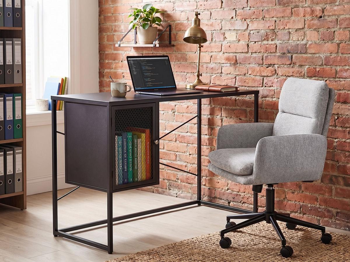 SCHREIBTISCH Schwarz 100/50 cm mit Stauraum Harjo - Schwarz, Metall (50/100/76cm) - Beliani