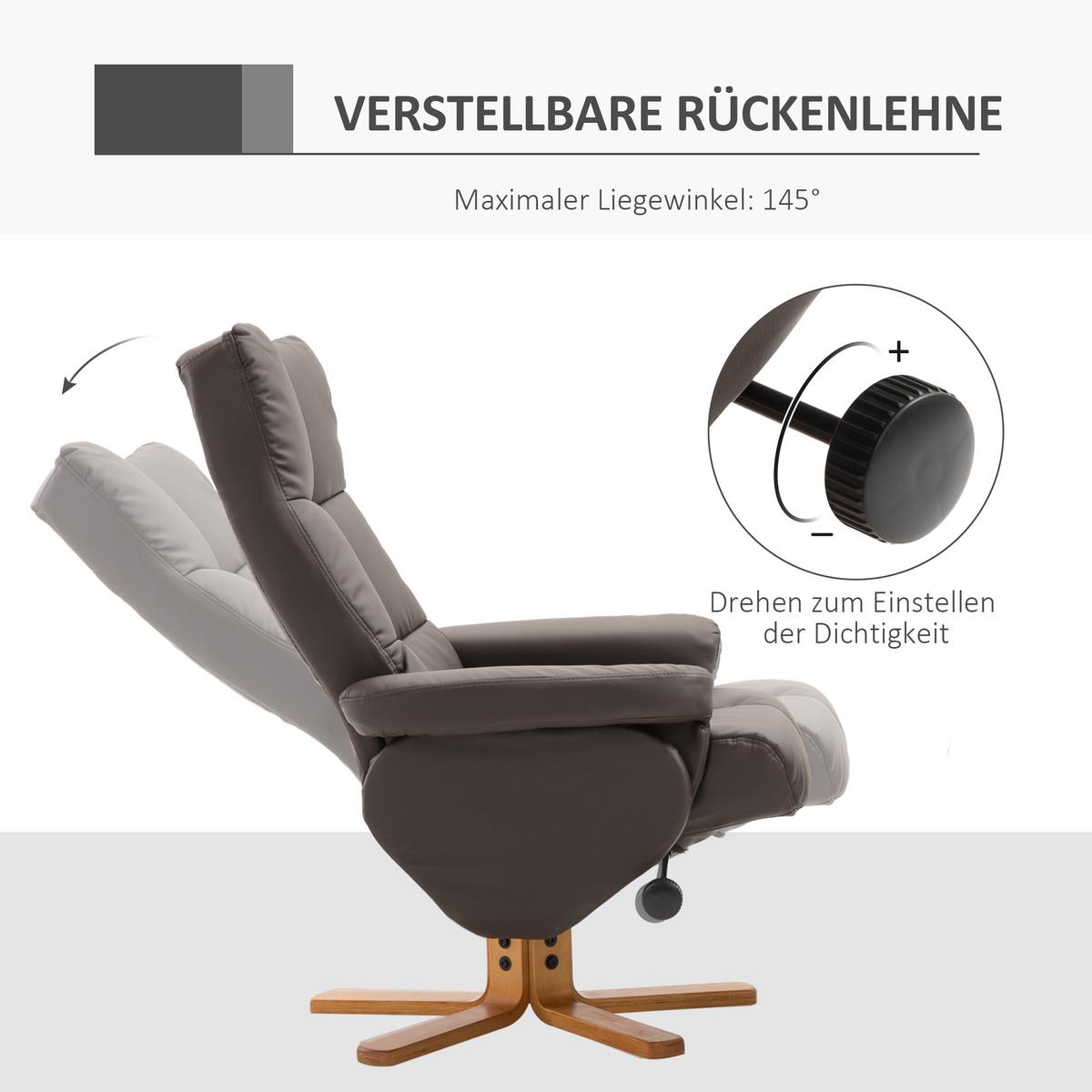 RELAXSESSEL mit Hocker Fernsehsessel 360° drehbar Liegefunktion Holz Braun - Braun, Holz/Kunststoff (86/99/80cm) - HOMCOM