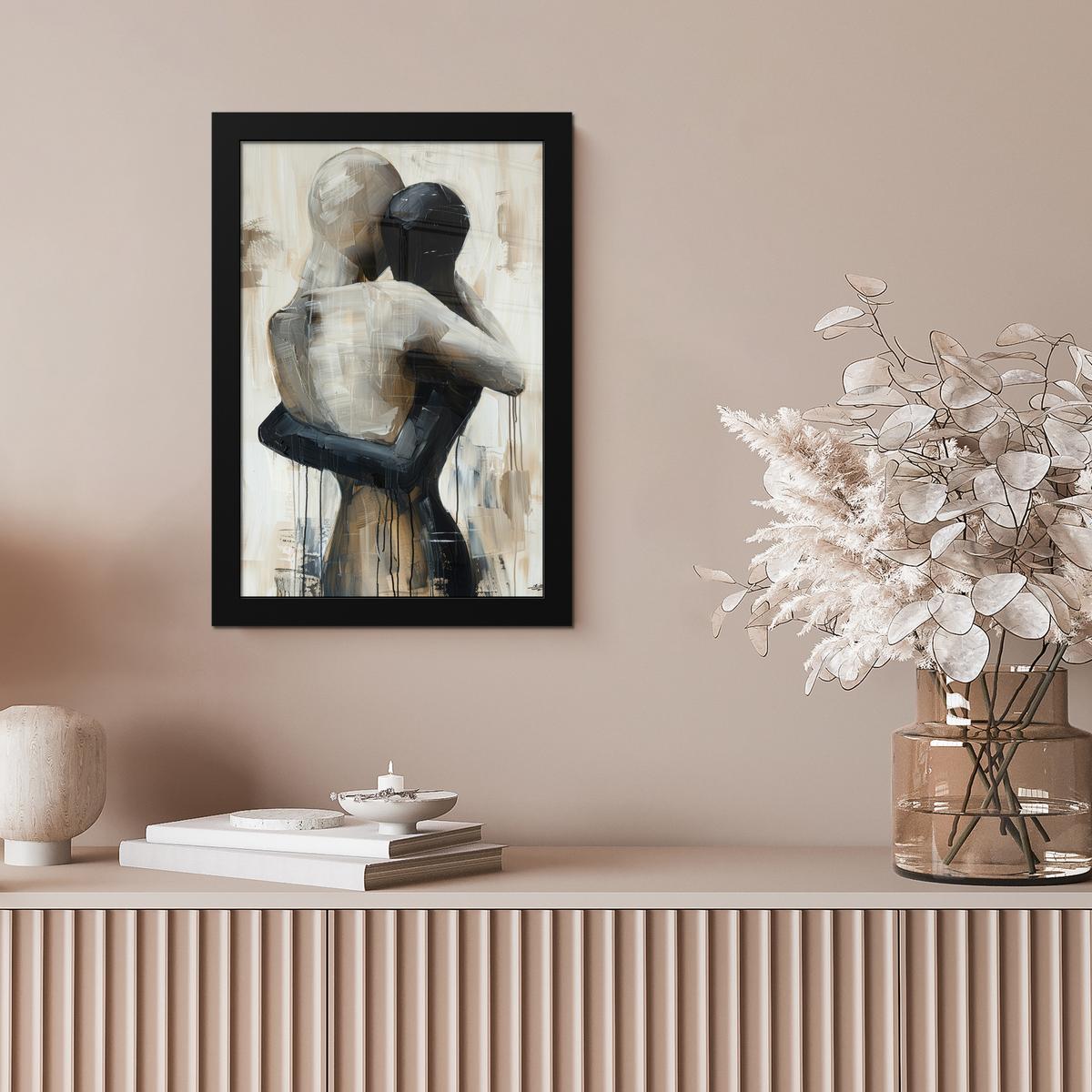 POSTER MIT RAHMEN Abstrakt - Liebe - Schwarz und weiß - Modern Poster 20x30 cm - Schwarz, Papier (20/30cm) - MuchoWow