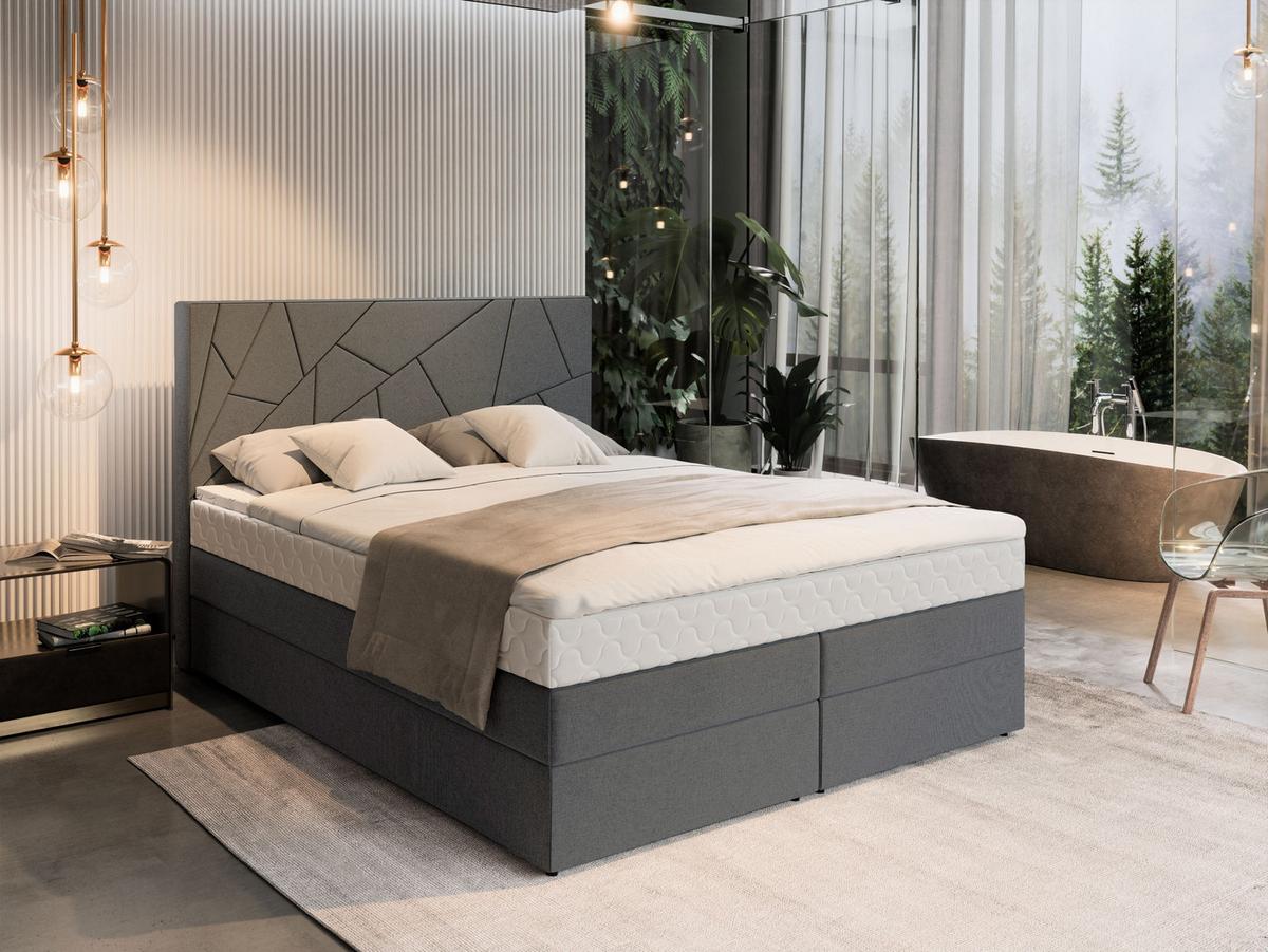 BOXBETT TRANI 140x200 cm mit Matratze und Topper - Grau - Grau, Holz (140/200cm) - MASSENO