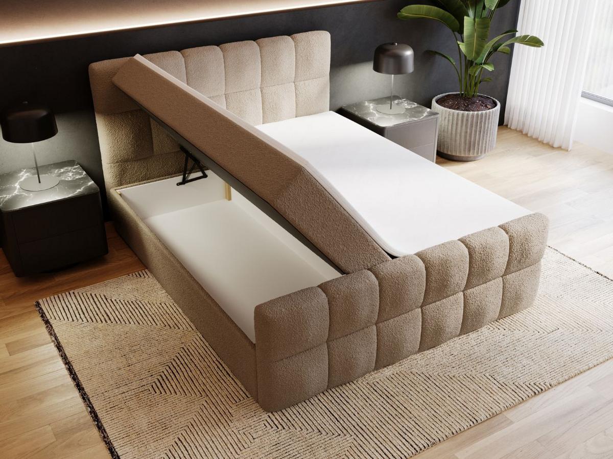 BOXBETT Alicante 180x200 Bouclé-Stoff Braun - Braun, Holz/Textil (180/200cm) - Graingold