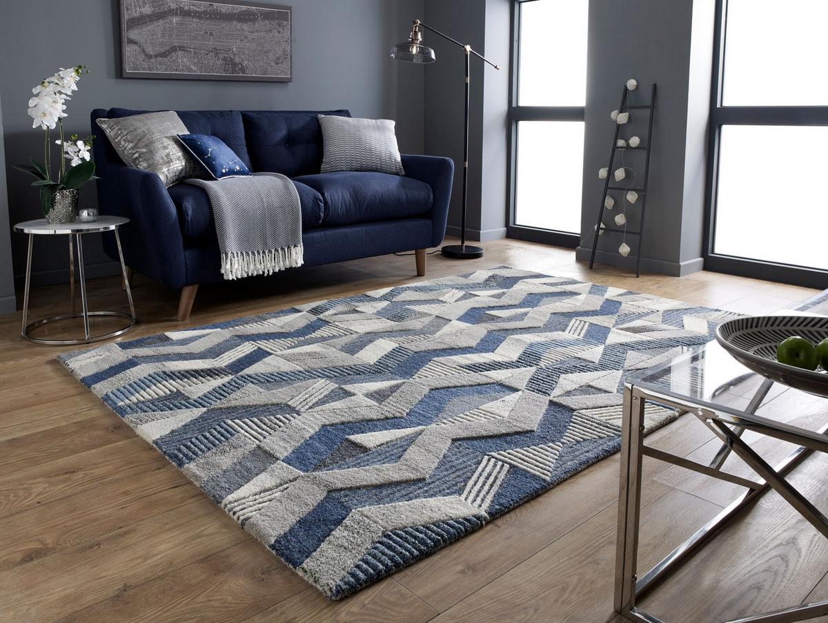 TEPPICH aus Wolle ESK in Blau, geometrisch, 160 x 230 cm - Blau, Textil (160/230cm) - KADIMA DESIGN