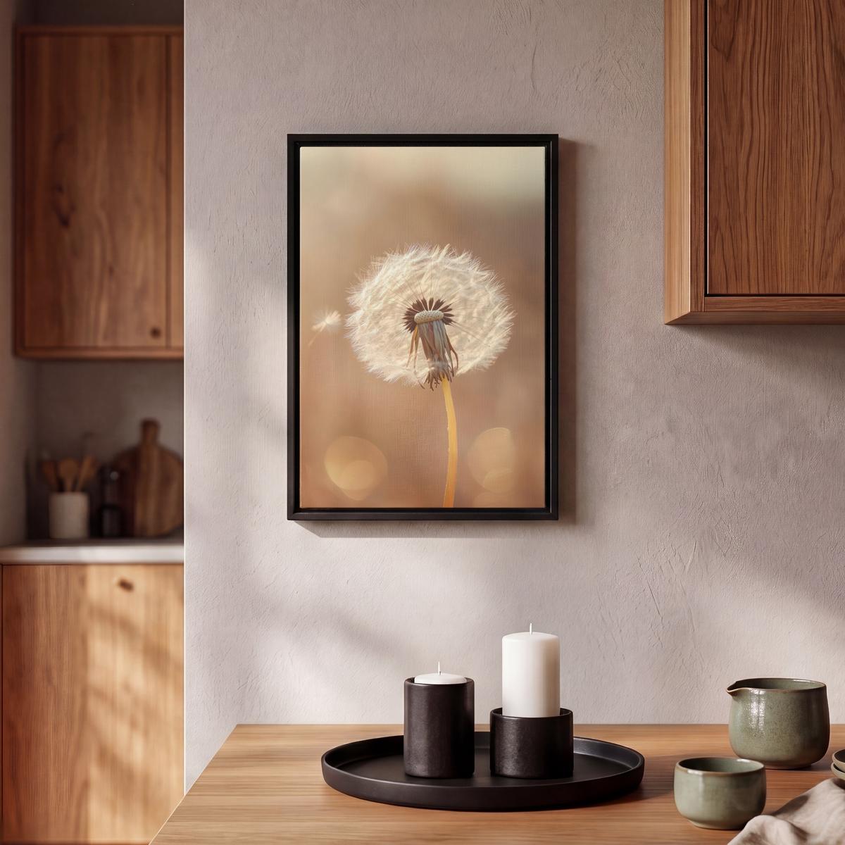 LEINWAND Bilder mit Rahmen - Löwenzahn - Beige - Natur - Blume - 20x30 - Hellbraun, Textil (20/30cm) - MuchoWow