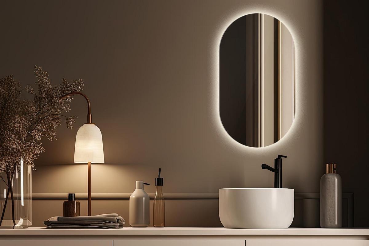 LED-SPIEGEL 52x90 cm Asymmetrisch Warmweiß 3000K - Gelb, Glas (52/90/0.4cm) - Wallfluent