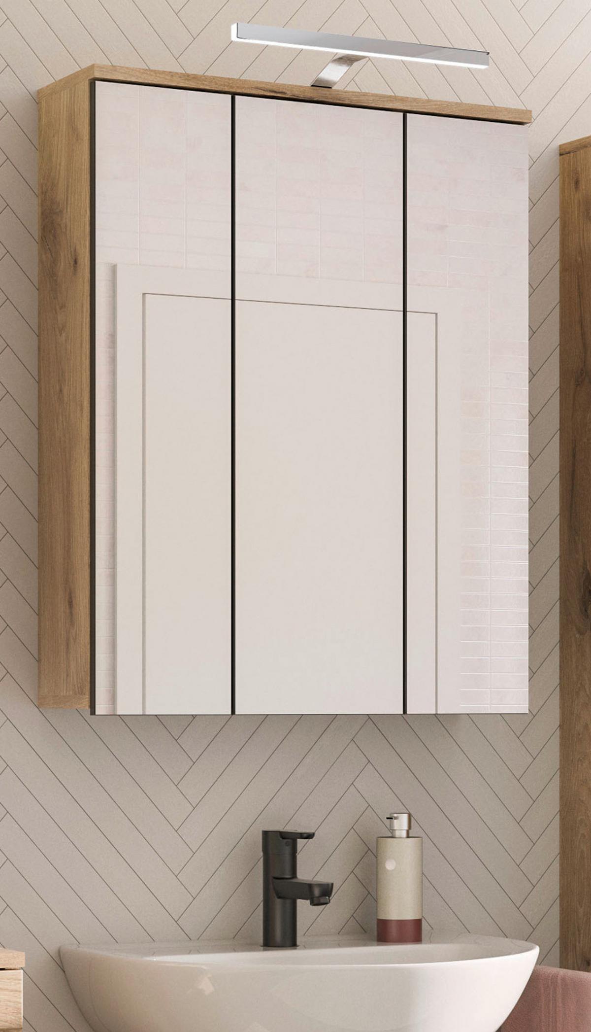 SPIEGELSCHRANK Eiche 60 x 77 cm Badschrank 3-türig mit Soft-Close - Eichefarben, Glas/Holzwerkstoff (60/77/18cm) - Inn.Furn
