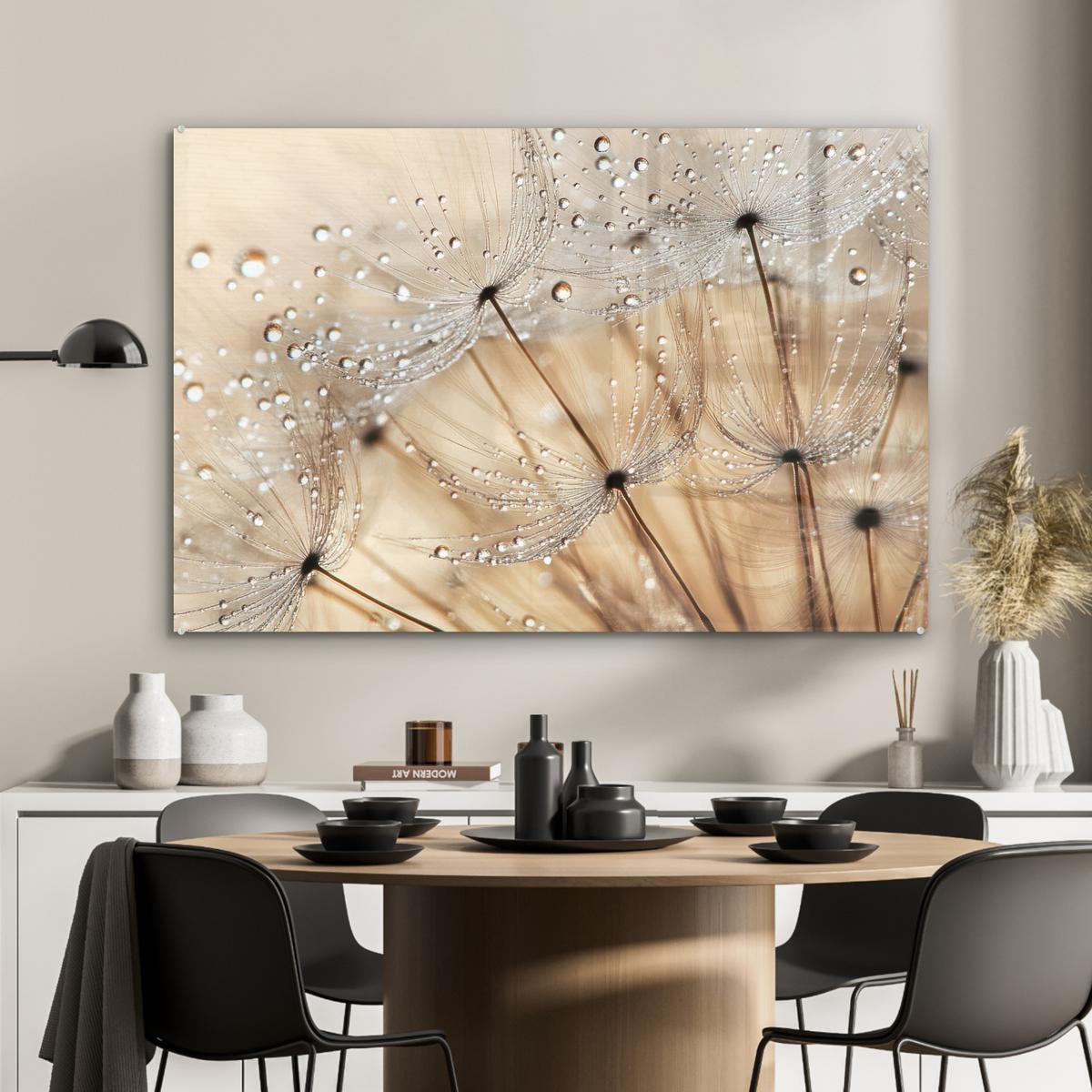 ACRYLGLASBILD Löwenzahn - Abstrakt - Natur - Beige Wandbild Schlafzimmer 120x80 cm - Braun, Glas (120/80cm) - MuchoWow