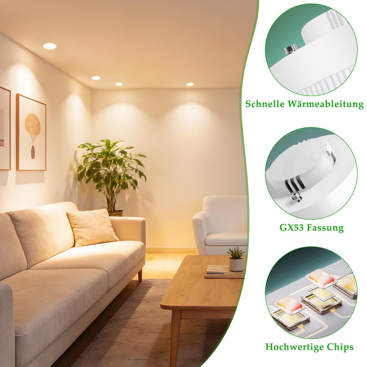 LED-LEUCHTMITTEL 4 Stück GX53 Elvyn 7.4/7.4/2.5 cm - Weiß, Kunststoff (7.4/2.5cm) - ZMH