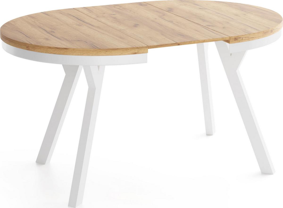 ESSTISCH Vero Neo rund ausziehbar verlängerbar, Eiche Braun 80-130/80/77 cm - Eiche Wotan/Weiß, Holz/Holzwerkstoff (80/130/77cm) - WFL GROUP