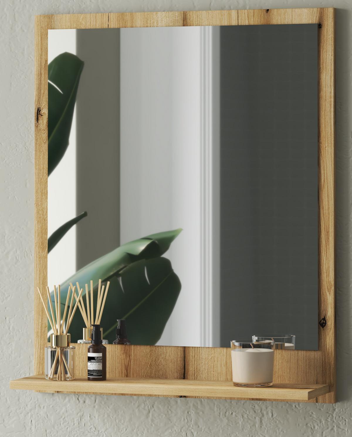 BADSPIEGEL Evoke Eiche, Wandspiegel mit Ablage, 60 x 75 cm - Eichefarben, Glas/Holzwerkstoff (60/75/16cm) - Furn.Design