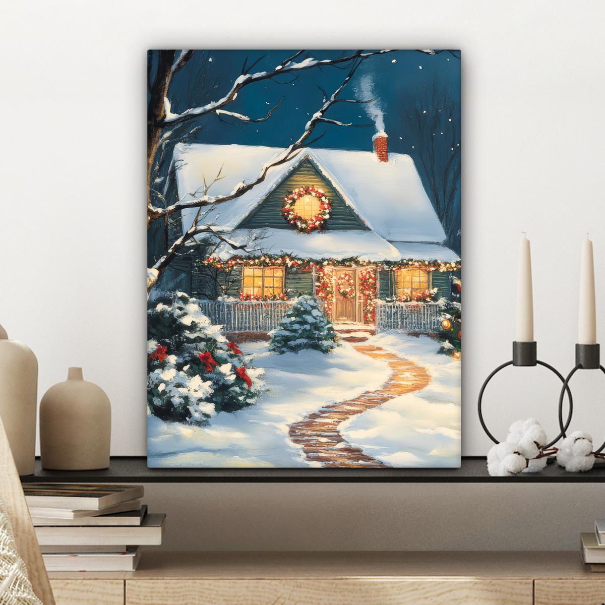 LEINWANDBILD Weihnachten - Weihnachtsbaum - Winter - Zuhause - Schnee Room Decor 30x40 cm - Smaragdgrün, Textil (30/40cm) - MuchoWow